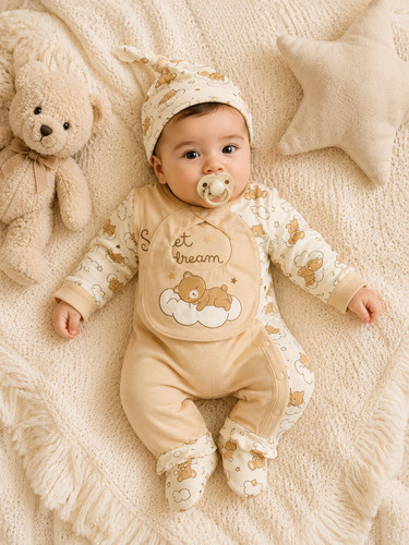 Baby sleepsuit boy - baby, teddy